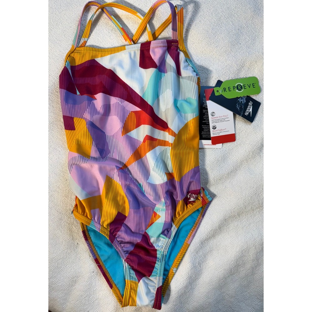 Speedo Girls Eco ProLT One Piece Swimsuit Radiant Yellow Geometric Size 26 NWT